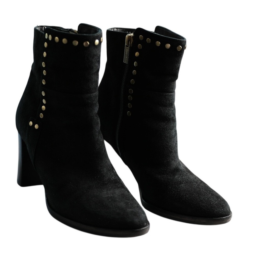 Jimmy Choo Harlow 80 Black Suede Studded Ankle Boots Block Heel Size 35.5